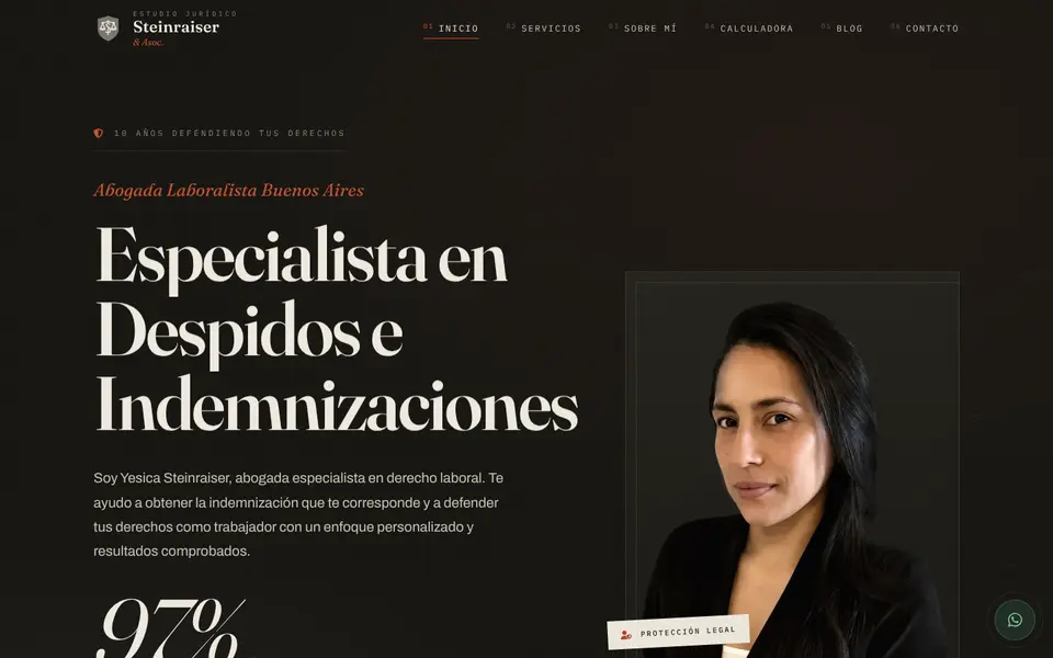 Captura de la home de Steinraiser: sitio de una abogada laboralista