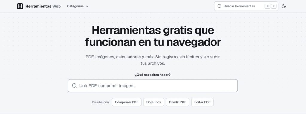 Portada de la pagina herramientas web